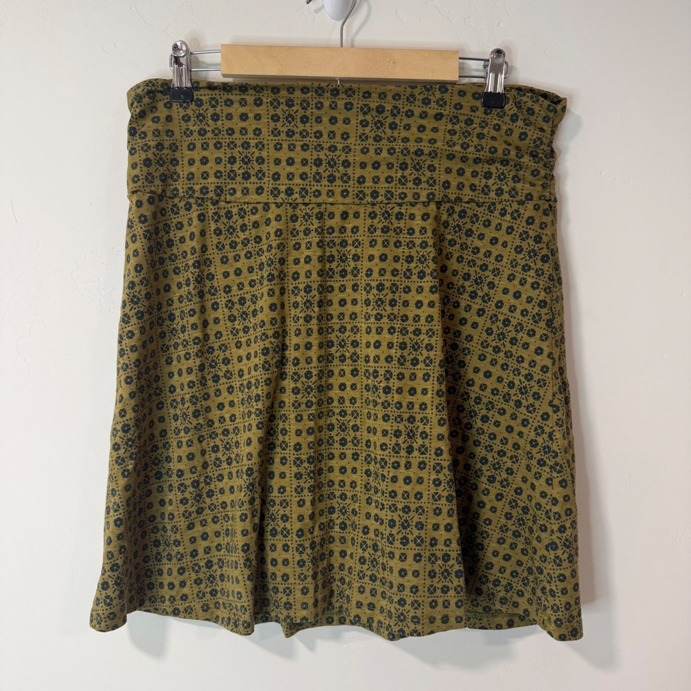 Toad&Co Womens Chaka Skirt XL Green Geometric Floral A-Line Stretch Excellent